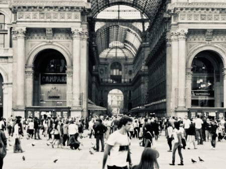 Black & white image of Galleria in Milan