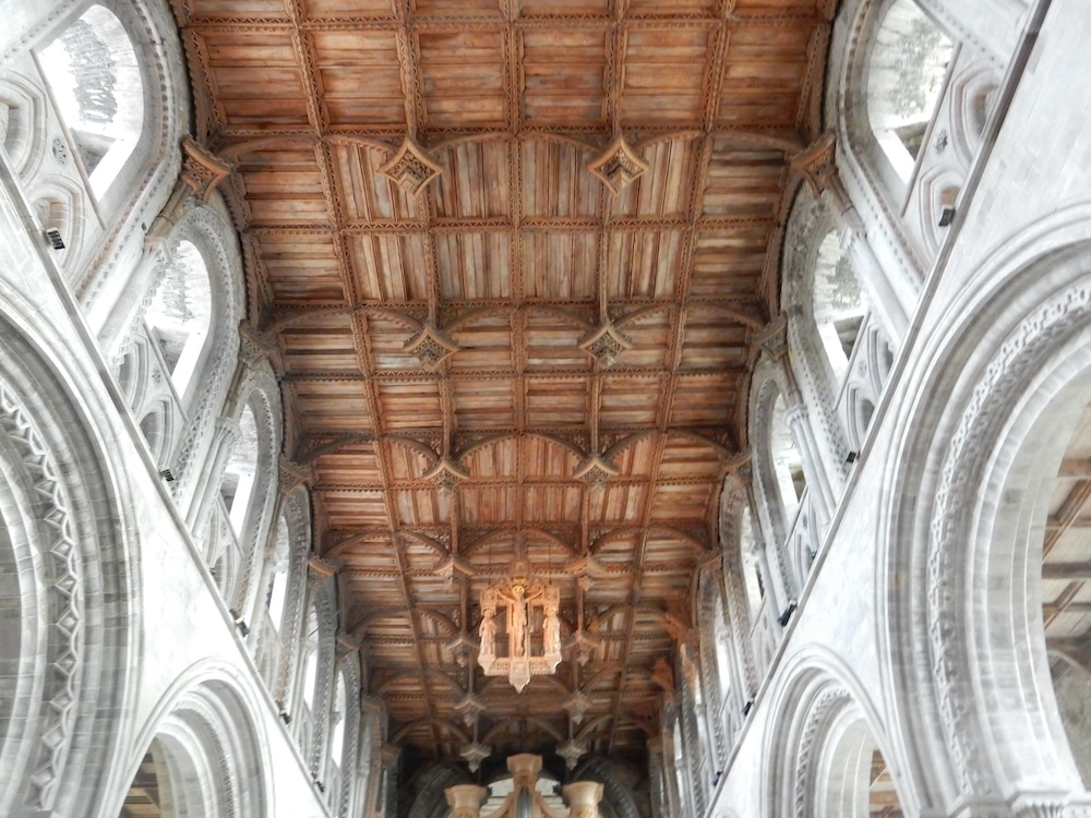 Elaborate wooden ceiling at St. David's Cathedral