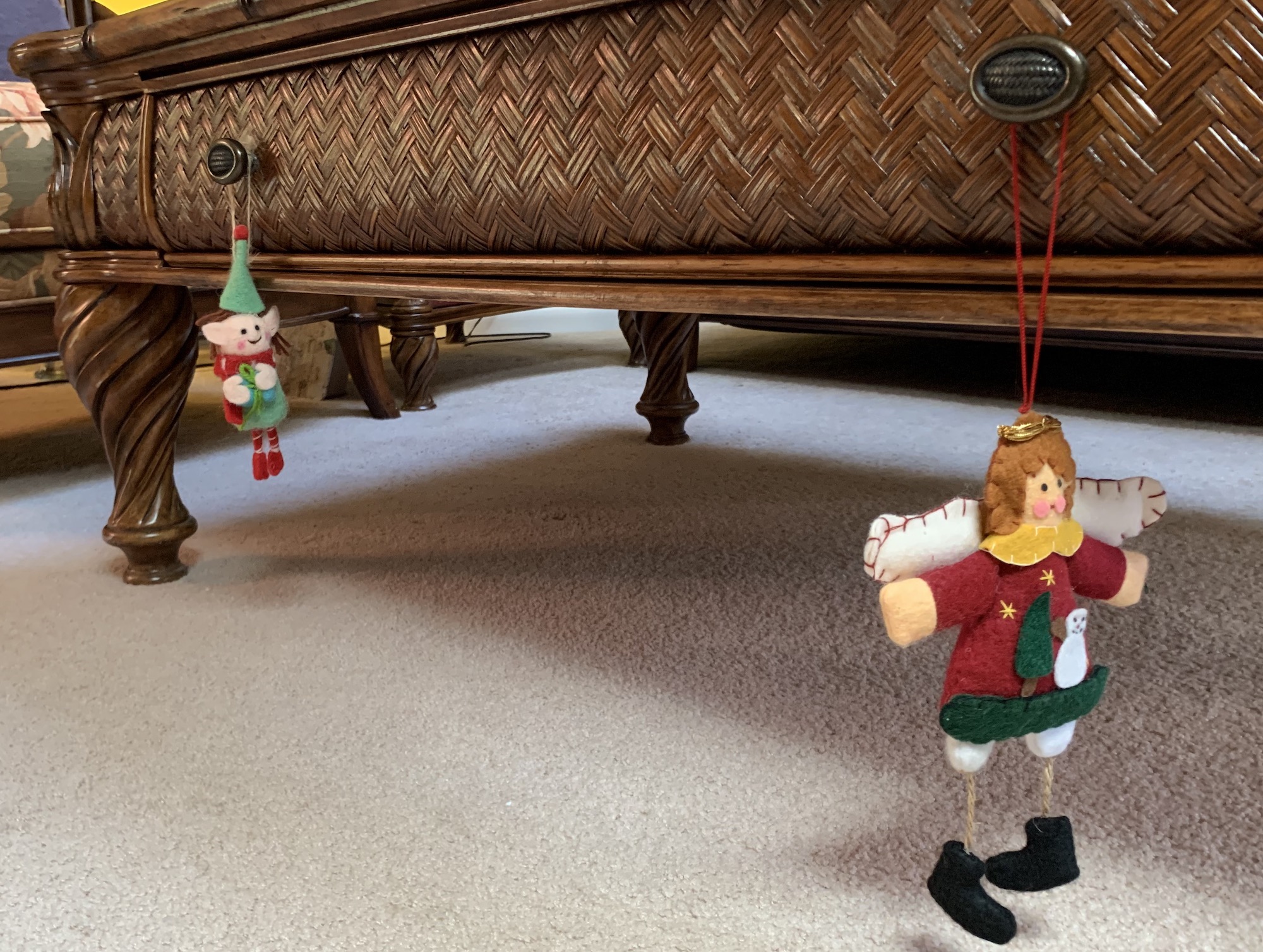 Christmas ornaments behaving like Chuckie