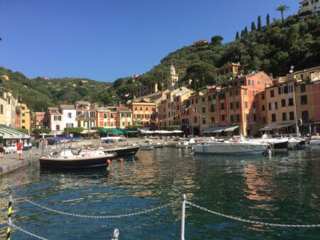 Liguria, Italy - Small boats in the harbor of Portofino