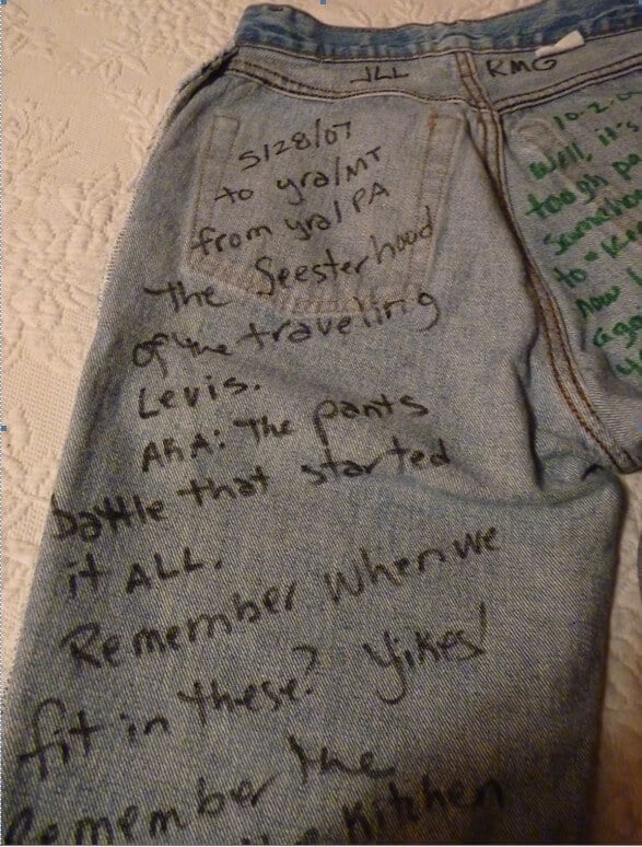Levis jeans with sister friendship messages written on them