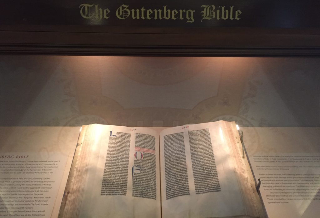 The Gutenberg Bible on display at the Library of Congress