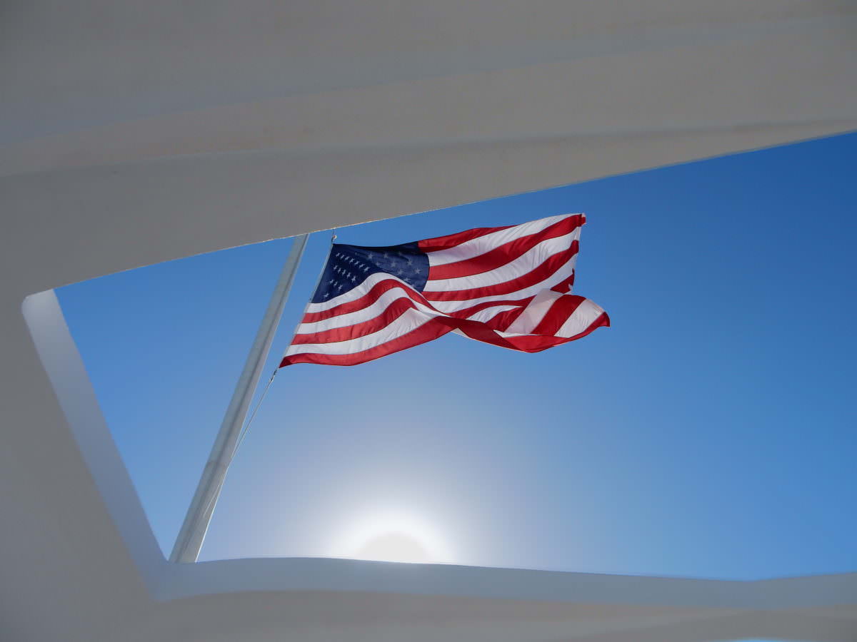 Flag flies from original mast of Arizona, Oahu, Pearl Harbor